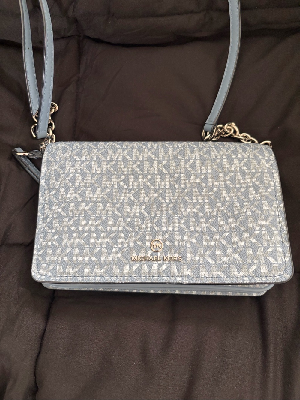 Michael Kors Blue MK Signature Crossbody Bag with Gold Hardware